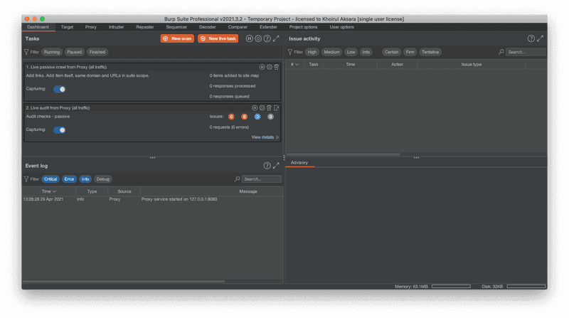 Halaman Utama Burp Suite